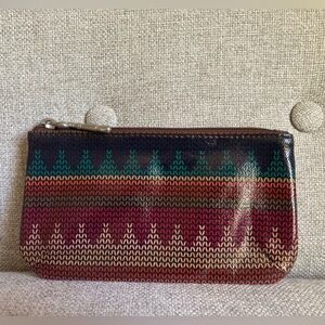 Fossil pvc coated fake needlepoint pattern zipper pouch